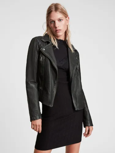 AllSaints Leather Cargo Biker Jacket, Black/Grey - Black/Grey - Female