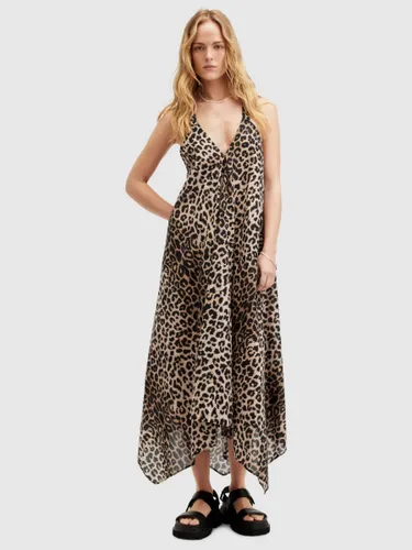 AllSaints Lil Leopard Print Midi Dress, Leopard Brown - Leopard Brown - Female