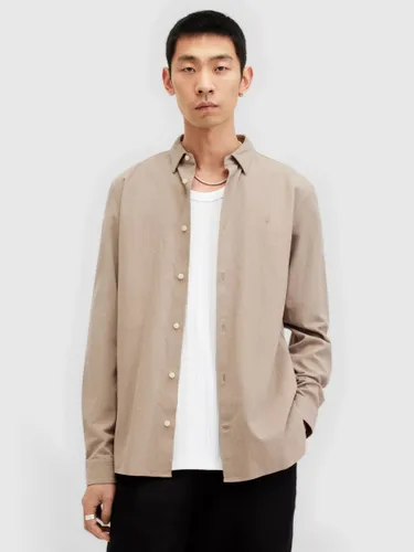 AllSaints Lovell Slim Fit Long Sleeve Shirt - Acre Brown - Male