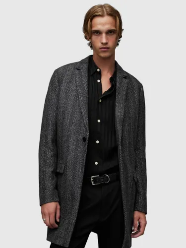 AllSaints Manor Herringbone Wool Coat, Black - Black - Male