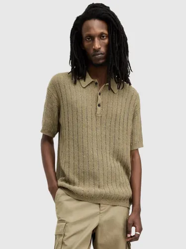 AllSaints Miller Short Sleeve Polo Shirt - Herb Green - Male