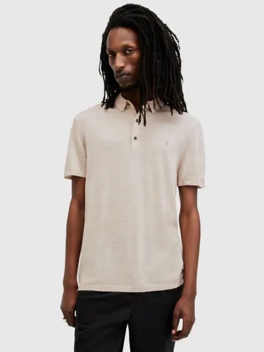 AllSaints Mode Merino Short Sleeve Polo Shirt - Bailey Taupe - Male