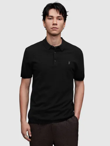 AllSaints Mode Merino Short Sleeve Polo Shirt - Black - Male