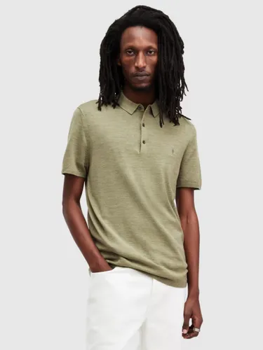 AllSaints Mode Merino Wool Polo Shirt - Herb Green - Male