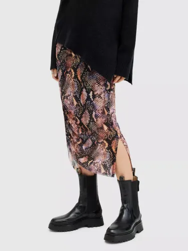 AllSaints Nora Tahoe Snake Print Midi Skirt, Tan Brown - Tan Brown - Female