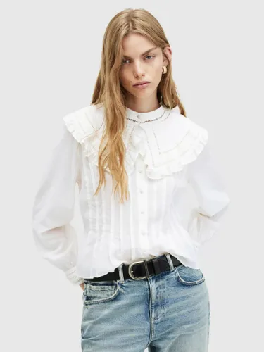 AllSaints Olea Wide Collar Textured Shirt, White - White - Female