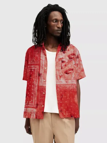 AllSaints Organic Cotton Tijuana Short Sleeve Shirt - Apple Red - Male
