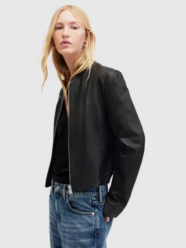 AllSaints Sadler Collarless Leather Jacket, Black - Black - Female