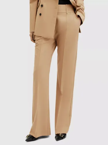 AllSaints Sevenh Wool Blend Flared Trousers, Camel Brown - Camel Brown - Female