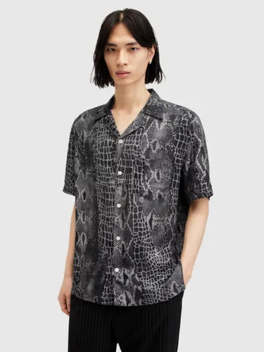 AllSaints Skrale Short Sleeve Shirt, Black/Multi - Black/Multi - Male