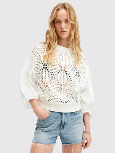 AllSaints Sol Organic Cotton Geometric Embroidered Jumper, Chalk White - Chalk White - Female