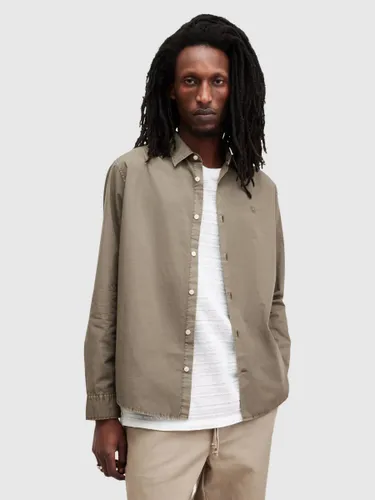 AllSaints Tahoe Long Sleeve Cotton Shirt - Acre Brown - Male