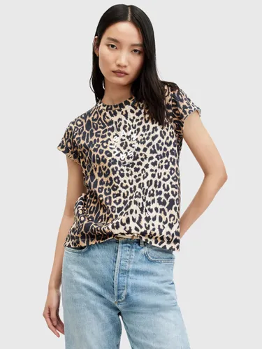 AllSaints Tiepo Anna Cotton T-Shirt, Leopard Brown - Leopard Brown - Female