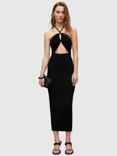 AllSaints Toni Halterneck Bodycon Midi Dress, Black - Black - Female