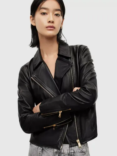 AllSaints Vela Leather Biker Jacket, Black - Black - Female