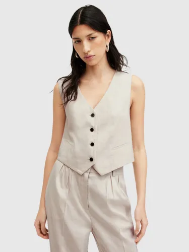 AllSaints Whitney Linen Blend Waistcoat, Neutral Beige - Neutral Beige - Female