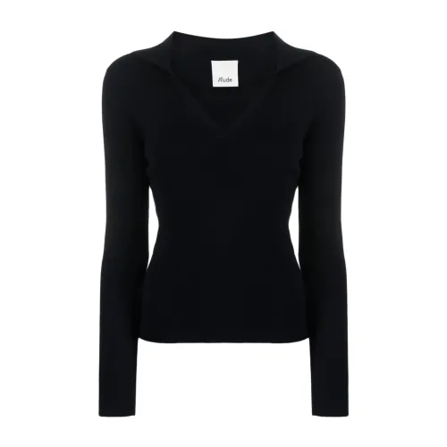 Allude , Midnight Blue Ribbed Knit Sweater ,Black female, Sizes: