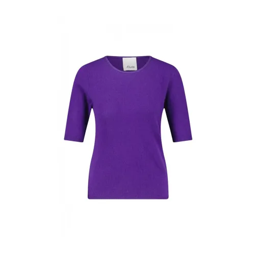 Allude , Short Sleeve Wool-Cashmere Sweater ,Purple female, Sizes: