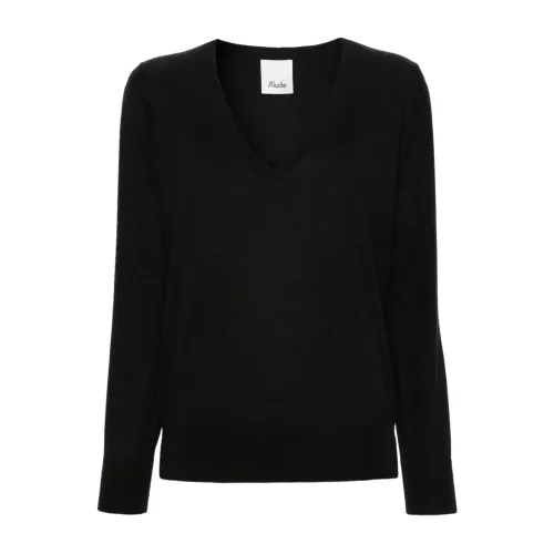 Allude , V-Neck Sweater ,Black female, Sizes: