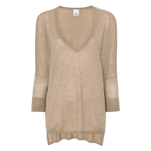 Allude , V-Sweater in Classic Style ,Brown female, Sizes: