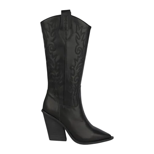 Alma EN Pena , Embroidered Leather Boots with Pointed Toe ,Black female, Sizes: