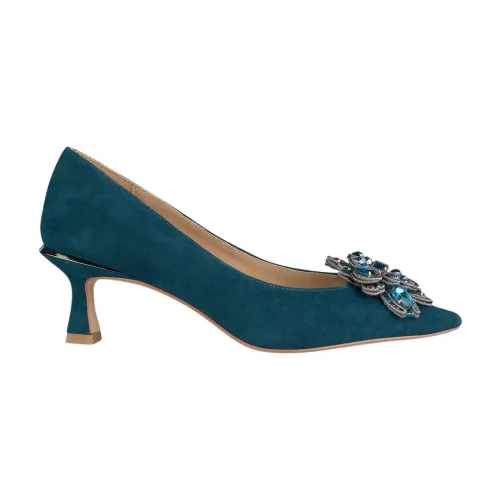 Alma EN Pena , Floral Leather Pointed Toe Pumps ,Blue female, Sizes: