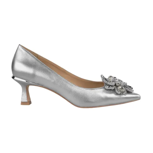 Alma EN Pena , Floral Leather Pointed Toe Pumps ,Gray female, Sizes: