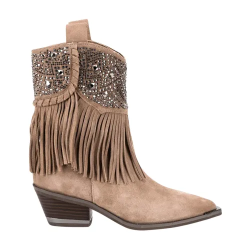 Alma EN Pena , Fringed Leather Ankle Boots ,Beige female, Sizes: