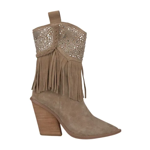 Alma EN Pena , Fringed Leather Ankle Boots ,Beige female, Sizes: