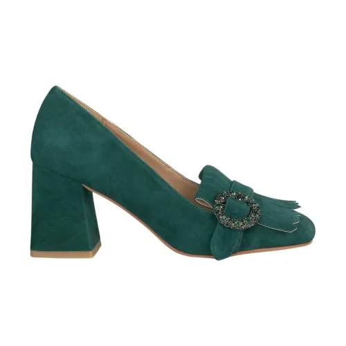 Alma EN Pena , Jeweled Heeled Loafers ,Green female, Sizes: