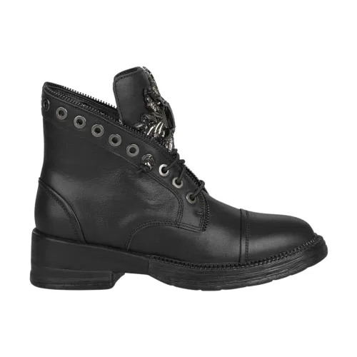 Alma EN Pena , Lace-up Leather Ankle Boots ,Black female, Sizes: