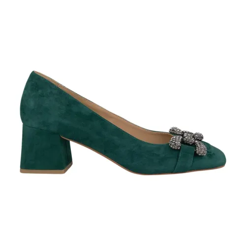 Alma EN Pena , Leather pumps with embellished square toe ,Green female, Sizes: