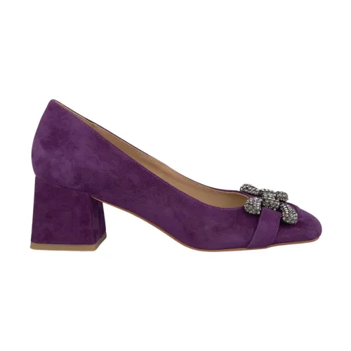 Alma EN Pena , Leather pumps with embellished square toe ,Purple female, Sizes: