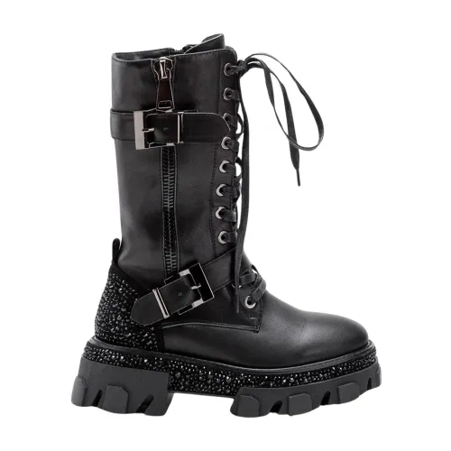 Alma EN Pena , Platform Ankle Boots with Leather and Buckles ,Black female, Sizes: