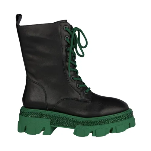 Alma EN Pena , Platform Leather Lace-up Ankle Boots ,Green female, Sizes: