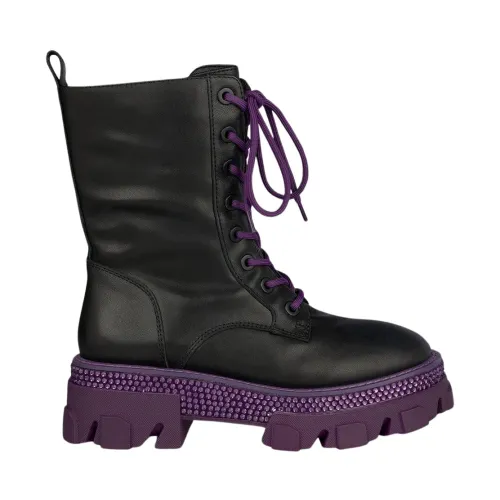 Alma EN Pena , Platform Leather Lace-up Ankle Boots ,Purple female, Sizes:
