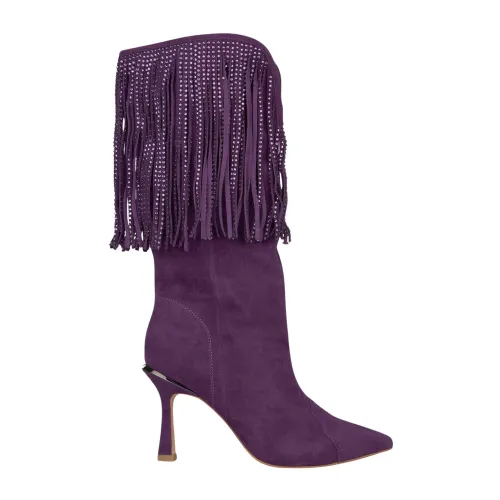 Alma EN Pena , Pointed Toe Boots with Embellished Fringed Heels ,Purple female, Sizes: