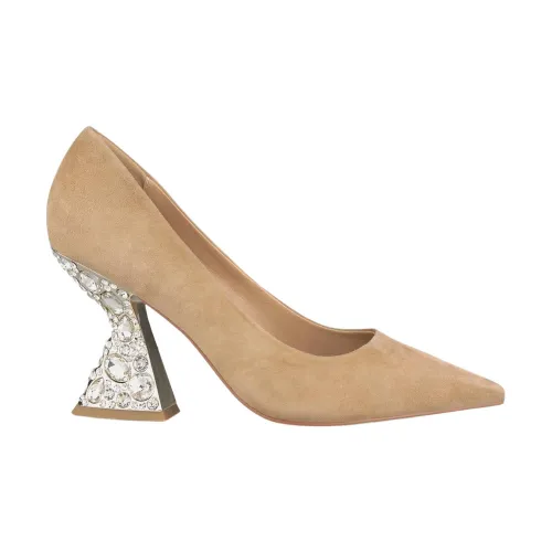 Alma EN Pena , Pointed Toe Leather Pumps with Embellished Heel ,Beige female, Sizes: