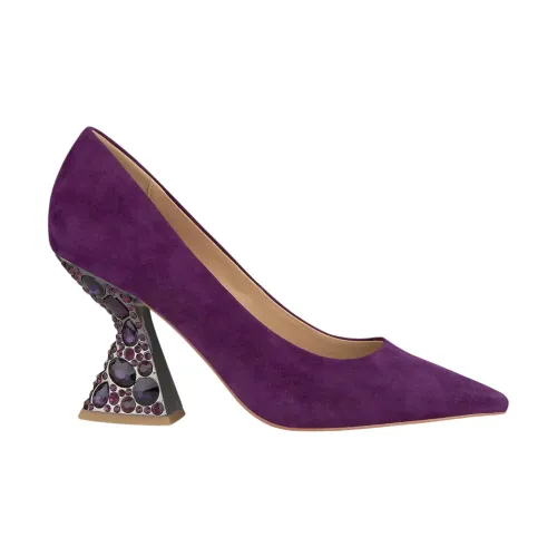 Alma EN Pena , Pointed Toe Leather Pumps with Embellished Heel ,Purple female, Sizes: