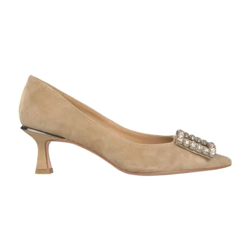 Alma EN Pena , Pointed Toe Pump Shoes with Square Rhinestone Embellishment ,Beige female, Sizes: