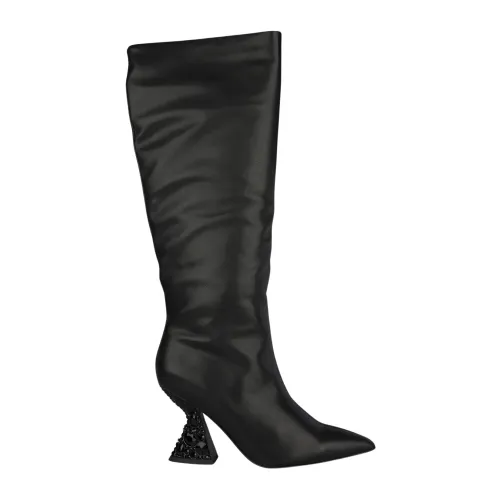 Alma EN Pena , Rhinestone Heel Leather Ankle Boots ,Black female, Sizes:
