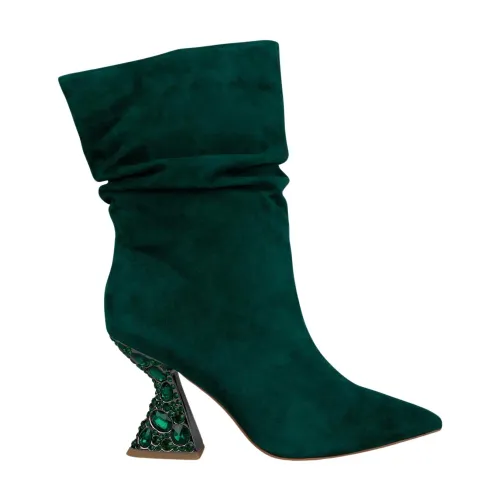 Alma EN Pena , Rhinestone Heel Leather Ankle Boots ,Green female, Sizes: