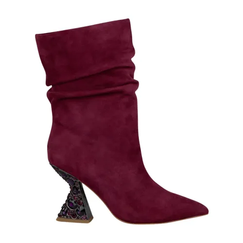 Alma EN Pena , Rhinestone Heel Leather Ankle Boots ,Red female, Sizes: