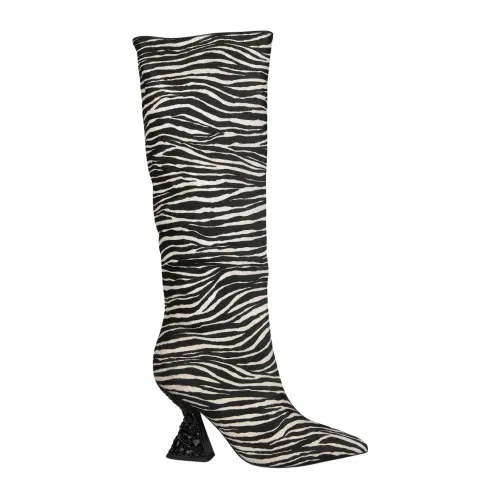 Alma EN Pena , Rhinestone Heel Leather Ankle Boots ,White female, Sizes: