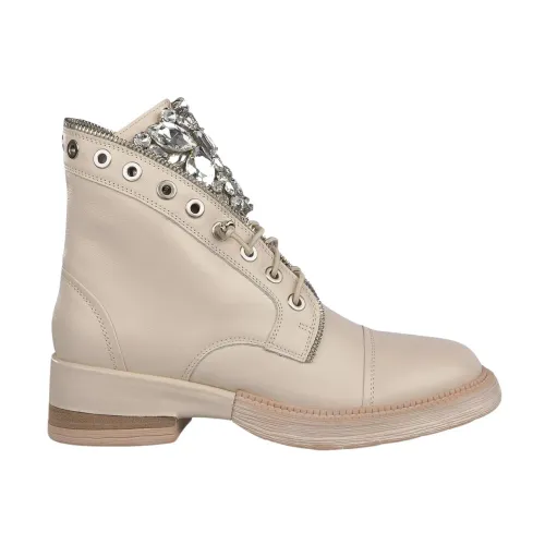 Alma EN Pena , Rhinestone Leather Ankle Boots ,White female, Sizes:
