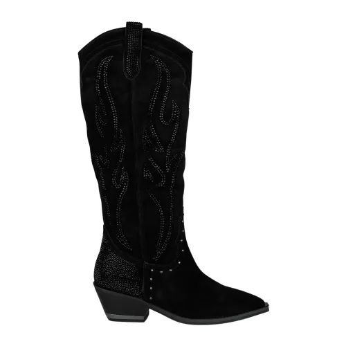 Alma EN Pena , Rhinestone Leather Cowboy Boots ,Black female, Sizes:
