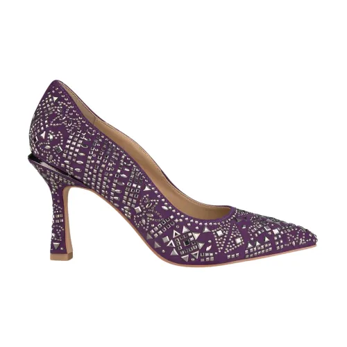 Alma EN Pena , Rhinestone Pointed Toe Leather Pumps ,Purple female, Sizes: