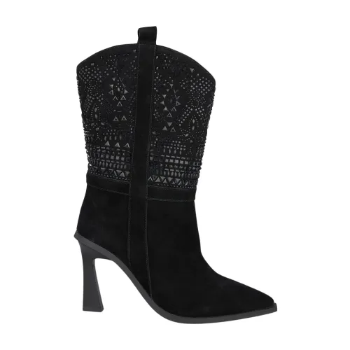 Alma EN Pena , Rhinestone Stiletto Heeled Boots ,Black female, Sizes: