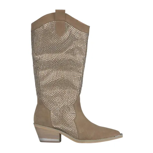 Alma EN Pena , Sparkling Rhinestone Ankle Boots ,Beige female, Sizes: