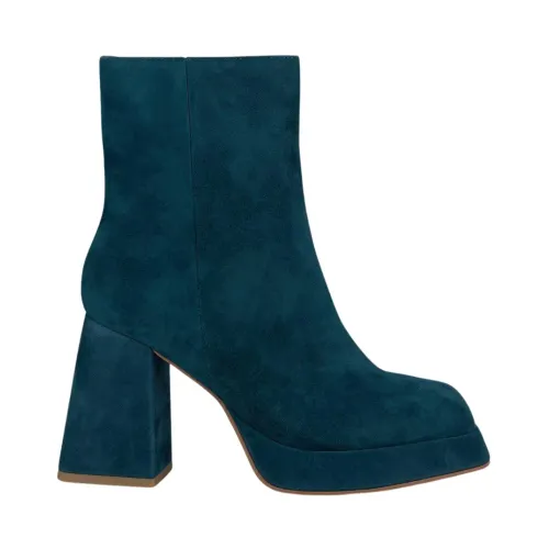 Alma EN Pena , Square Toe Leather Ankle Boots ,Blue female, Sizes: